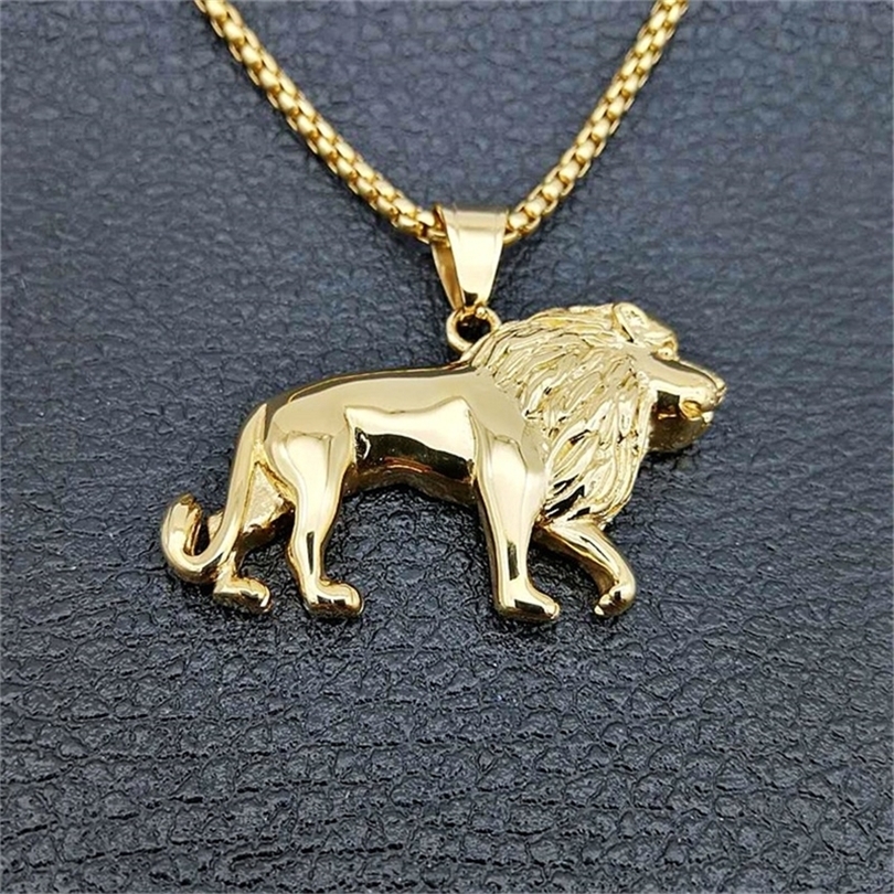 

Stainless Steel Lion Necklace for WomenMenGold Color Lions Head Pendant Animal JewelryAfrica Lion Ethiopian Best Gift 201014