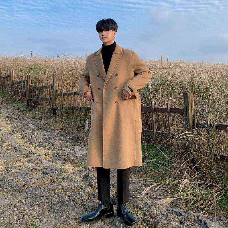 Men's Wool & Blends SYUHGFA Men Clothing Korean Trend Woolen Coat Double-breasted Lapel Long Sleeve Autumn Winter Thickned Belted Overcoat 2