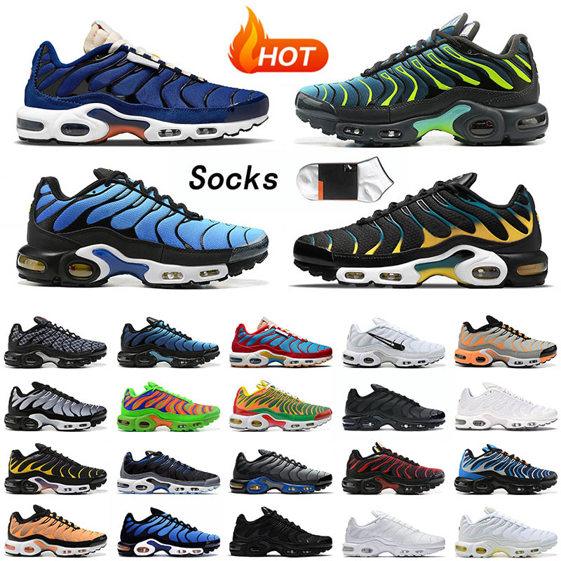 

With Socks Mens Womens Tn Plus Running Shoes Fashion Designer Sisterhood Shattered Ice Black Hyper Blue Silver Swooshes and Cages Sneakers Trainers Size 12, B73 black royal grey 40-46
