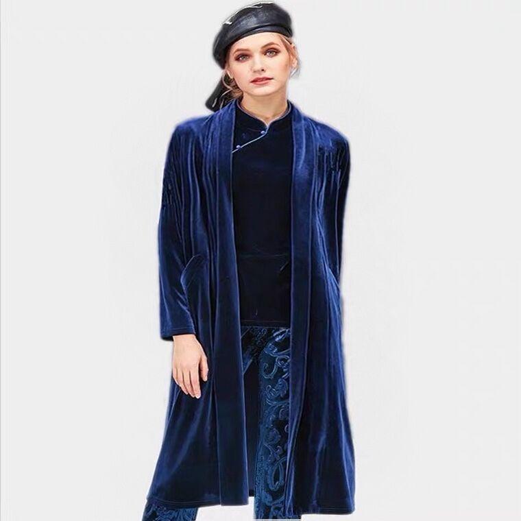 

Women's Trench Coats 2022 England Style Women Autumn Winter Long Velour Coat Female Outerwear Velvet Cardigans, Black