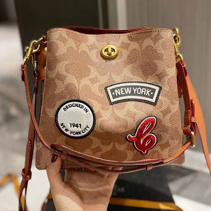 

Bucket bag Women Crossbody Bag Shoulder Bags Handbags Real Leather Printed Eometry Dinosaur Embroidered Letters Metal Zipper Hardware Buckle Adjustable Straps, Just a box