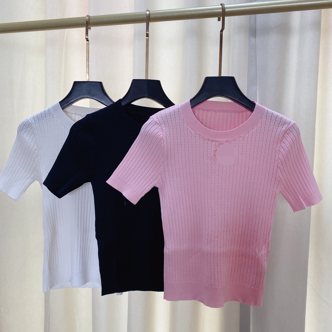 

313 2022 Milan Runway Spring Summer Brand Same Style Sweater Short Sleeve White Black Crew Neck Striped Pullover High Quality Womens qian