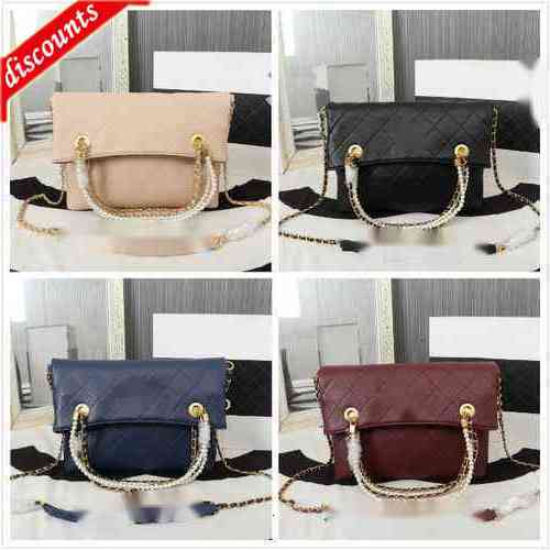 

Bags Luxury Brand Design Cc 8024 Woman's Letter Plaid Shoulder Chain Bag with Pearl Chain Lambskin Handbag Vintage Messenger Bag Real Leathe