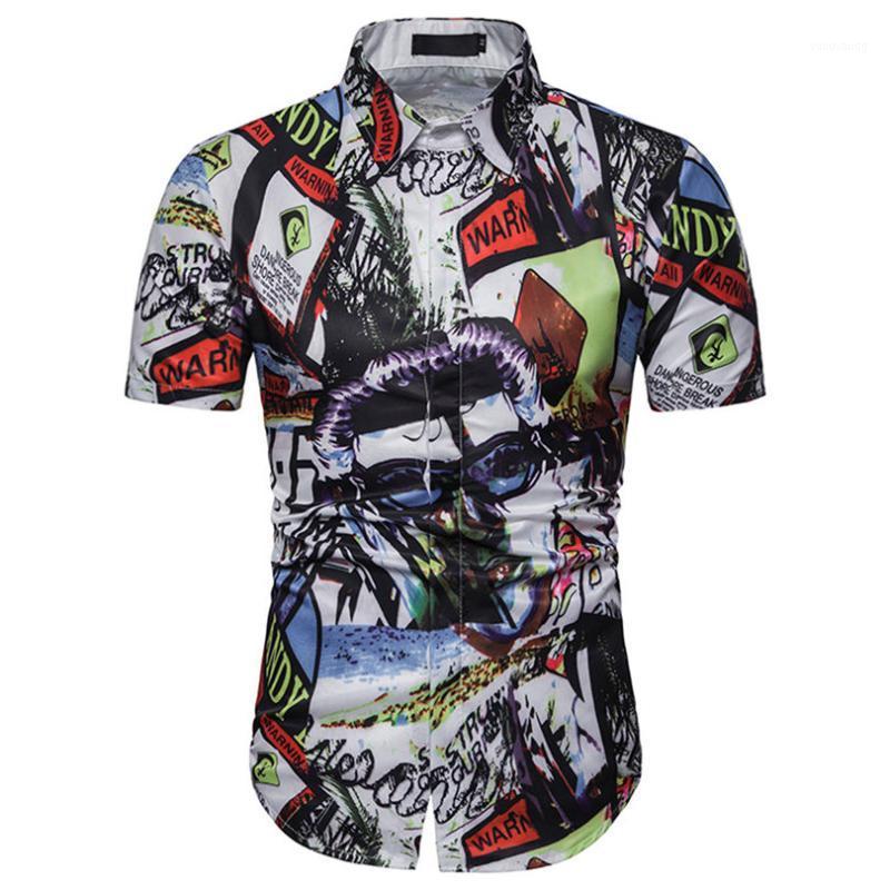 

Fashion Men Summer Casual Vintage 3D Color Print Trend Short-sleeved Travel Shirt Blouse #4A25 Men's Shirts, Black