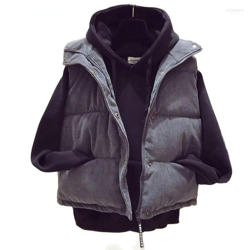 

Women' Vests Women Corduroy Waistcoat Sleeveless Padded Vest Autumnhick Short Loose Korean Student Style Cotton Vintage Jacket Luci22, Gray