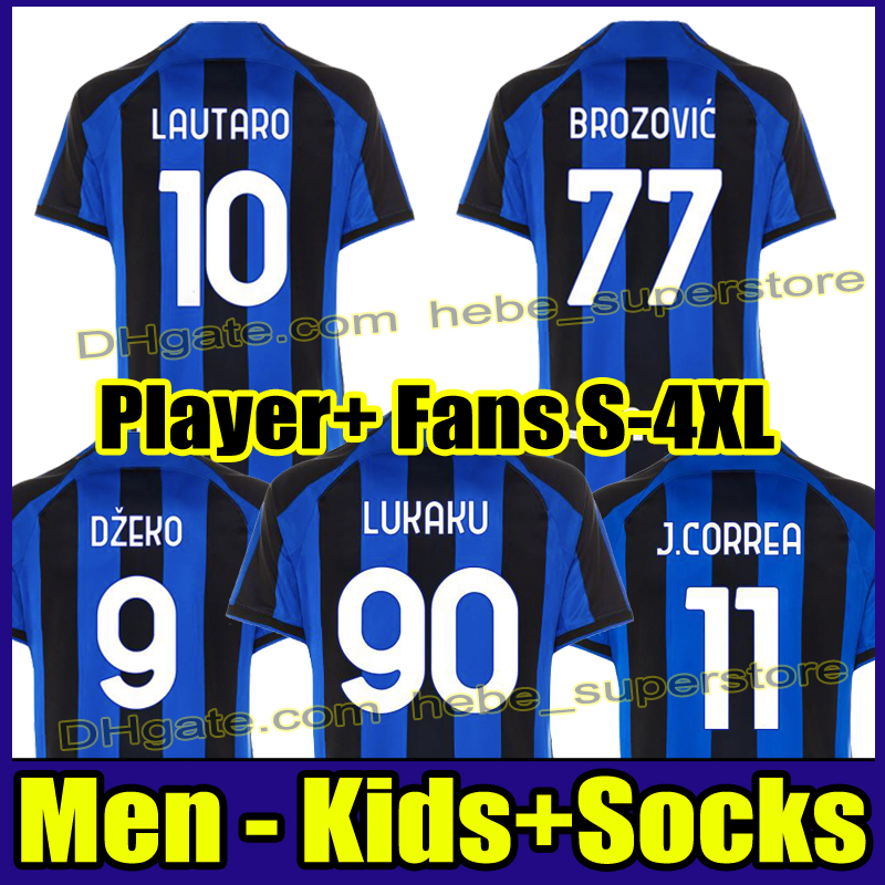 

S-4XL 22 23 LUKAKU soccer jerseys BARELLA CORREA DZEKO GIROUD IBRAHIMOVIC LAUTARO THEO INTERS BRAHIM MILAN football shirt 2022 2023 uniforms men kids kit sets, 22-23 home