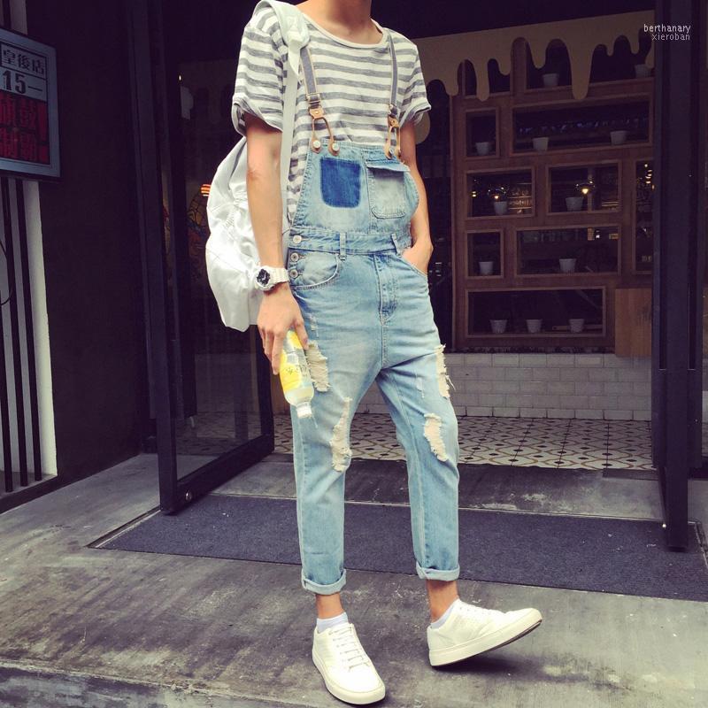 

Men' Jeans -XXXL 2022 Summer Korean Personality Cowboy Hiphop Bib Male Hole Small Feet Denim Suspender Pants Clothing Tide1 Bert22, Sky blue