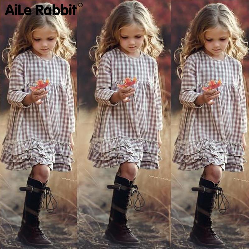 

Girl's Dresses Girls Fashion Arrival Spring Long Sleeve Princess Dress For CU 3-12 INS Style Ruffled Squares ApparelGirl's, As picture 309509