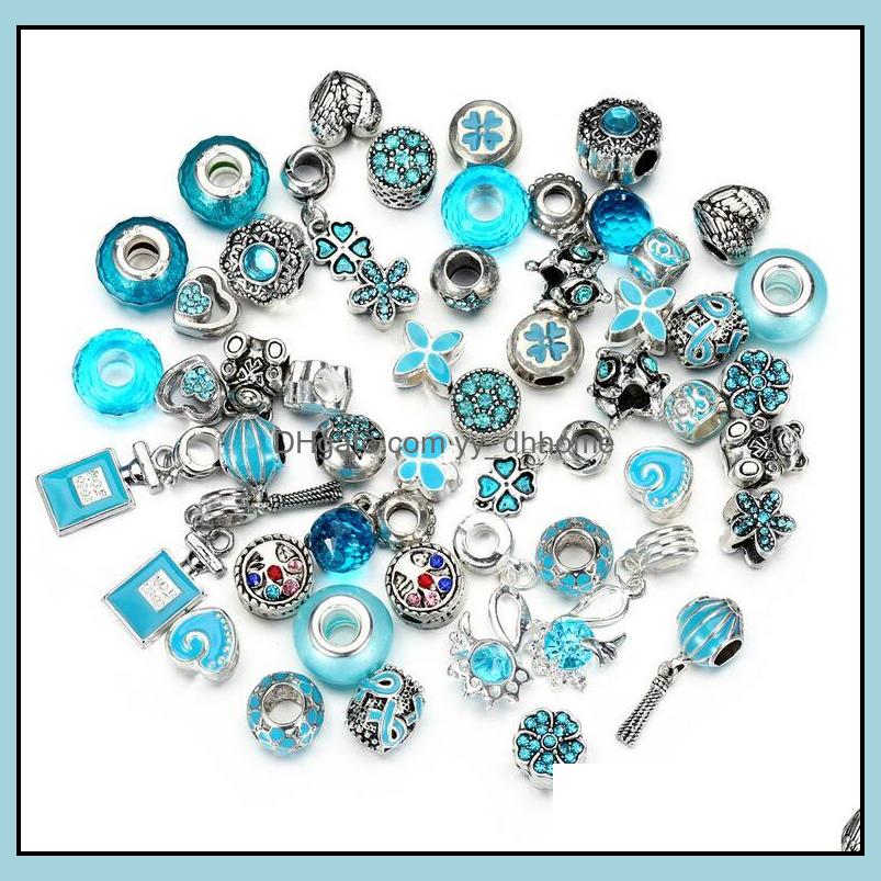 

Charms Jewelry Findings Components 50Pcs/Lot Crystal Big Hole Loose Spacer Craft Rhinestone Bead Pendant For Charm Bracelet Necklace Diy M