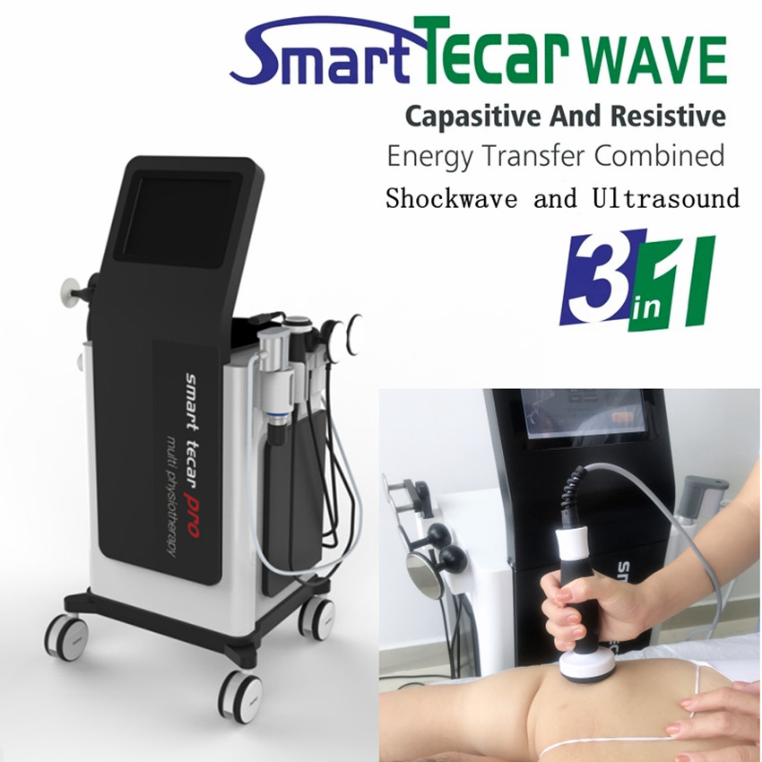 Équipement multifonctionnel 3 en 1 thérapie physique par ondes de choc pneumatiques avec traitement ed ultrasons tecar cet ret physiothérapie rf