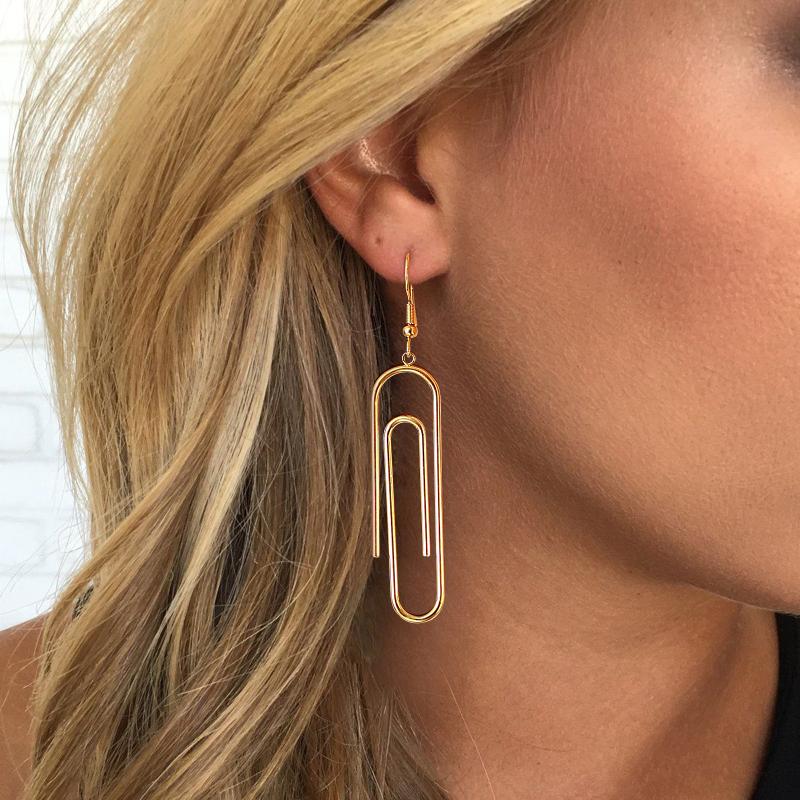 

Dangle & Chandelier PaperClip Statement Earrings For Women Stainless Steel Charem Drop EarringDangle