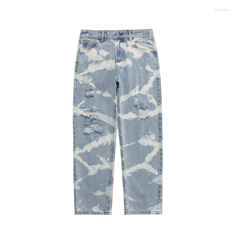 

Men' Jeans Men' Unique Design Dyed Striped Ripped Loose Casual Pants Fashion Brand Unisex Straight-Leg High Street Style JeansMen' Be, Black