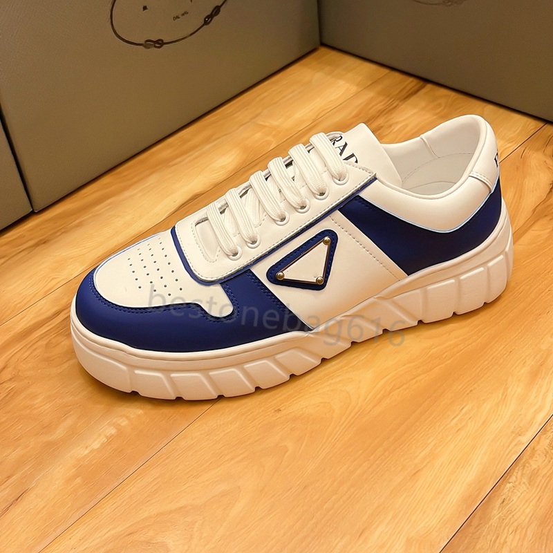 

High quality Man Woman Downtown Leather Sneakers Sporty Shoes White Black Blue Red Casual Shoe Rubber Sole Trainer Triangle Sneaker