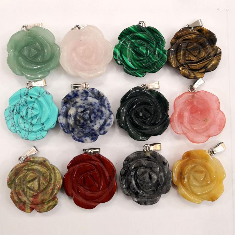 

Charms Fashion Mixed Big Rose Natural Stone Pendants & Necklaces For Jewelry Making Charm Accessories 10pcs/lot