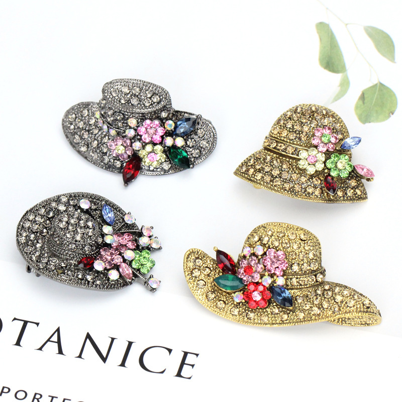 

European Women Diamond Color Hat Clothes Brooch Cartoon Zinc Alloy Cap Coat Collar Pin For Backpack Bag Sweater Cowboy Clothing Badges Pins Corsage Accessories