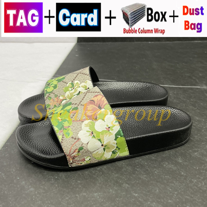 

2023 Designer slippers Men Women slides with Box Dust Bag card Shoes black floral Strawberry print web rubber slide Canvas green flowers, #18- snake print