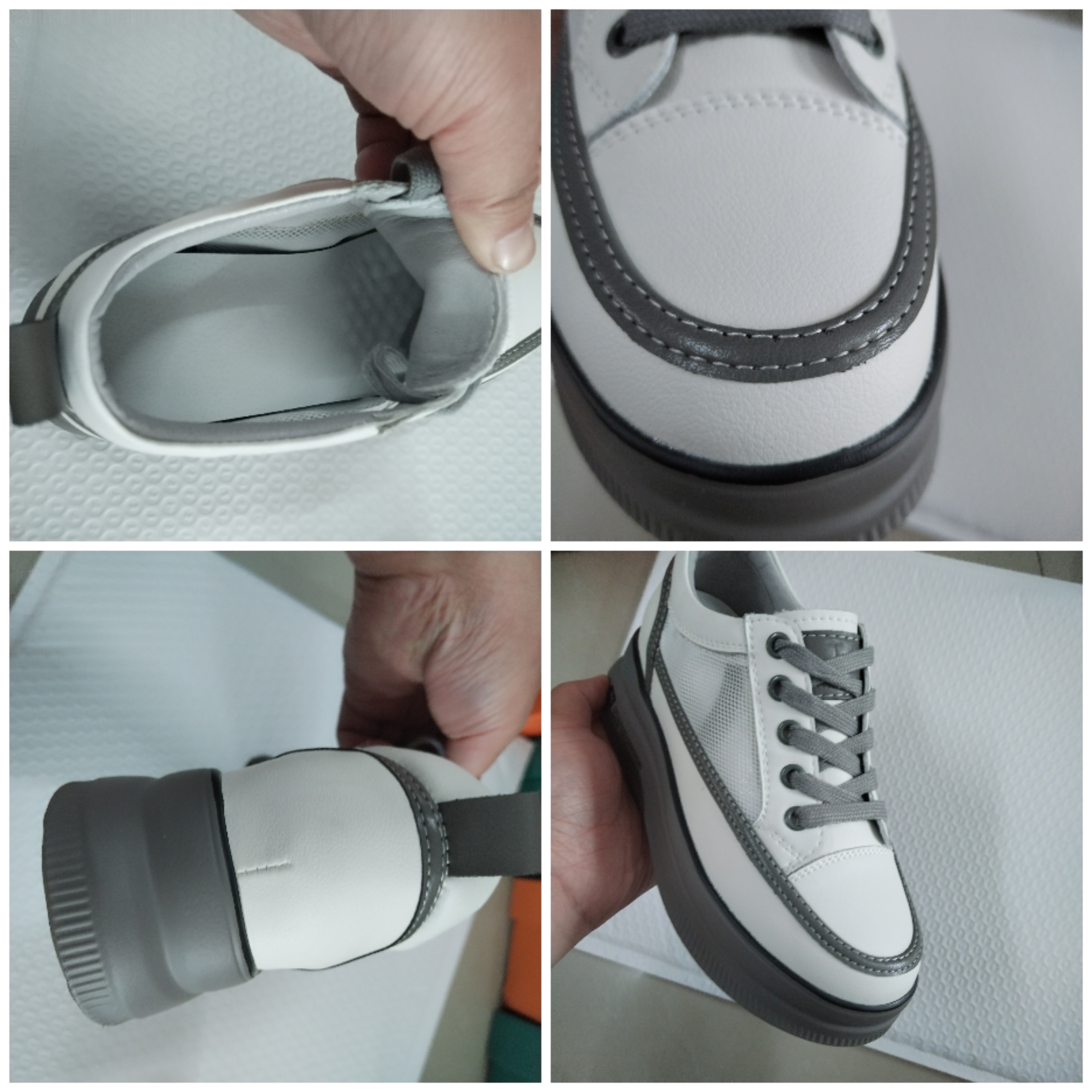 

2022 7cm Genuine Leather Platform Wedge Shoes Flats Mesh Round Toe Increasing Breathable Causal Women Sneakers Shoes Women, Grey hollow