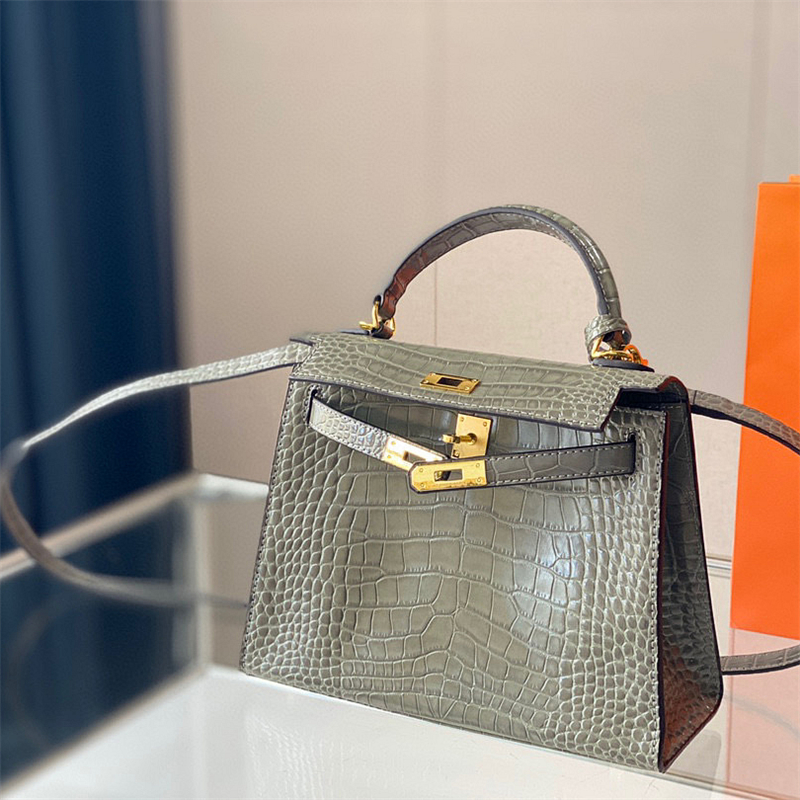 5A-High quality Designer Kellies Bag Handbags Women Crocodile Shoulder genuine Leather Lady