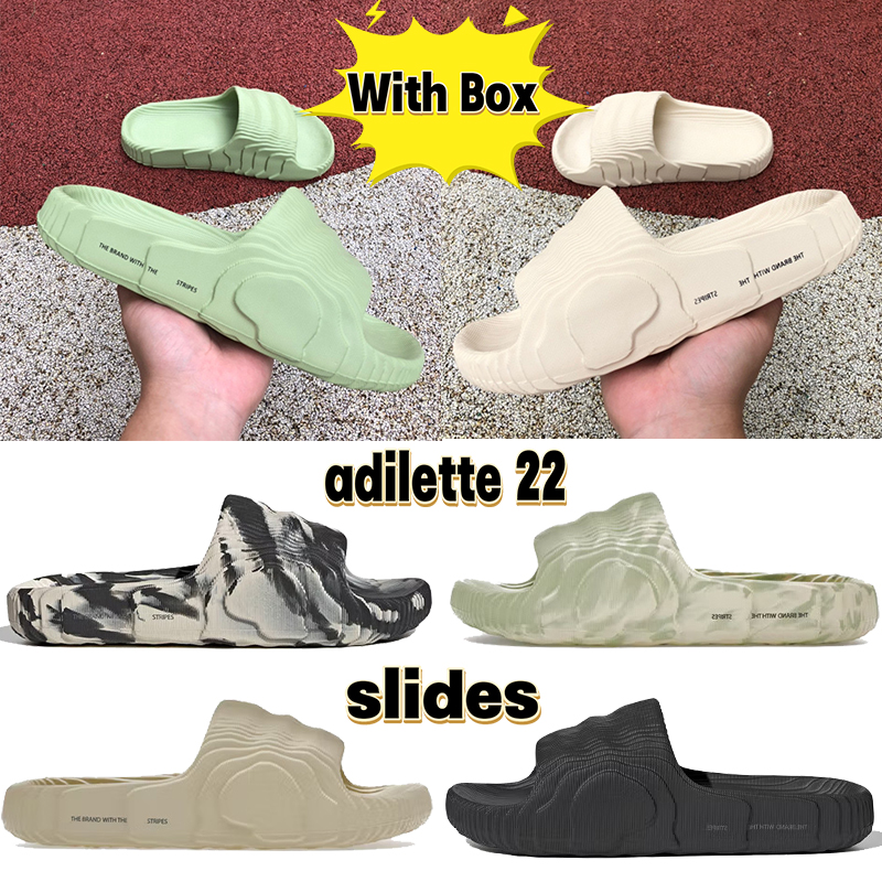 

With Box designer slipper adilette 22 slide beach sandals mens shoes flip flops slides black grey Magic Lime St Desert Sand bone white platform men women slippers, Double box