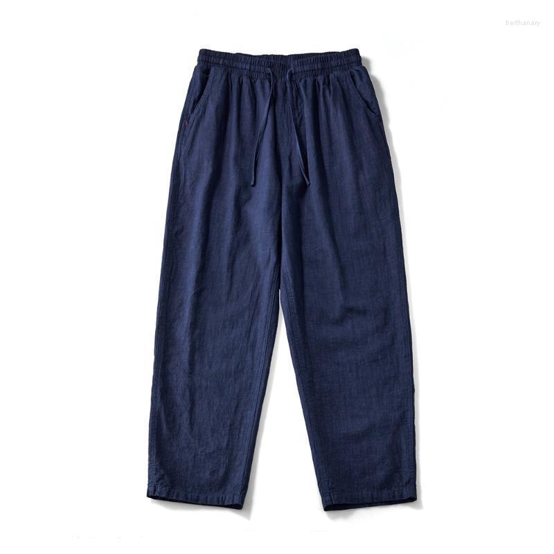 

Men's Pants Japanese Retro Indigo Cargo Men Multi Pockets Loose Wide Leg Cotton Linen Four Season Casual Straight Long TrousersMen's Men'sMe