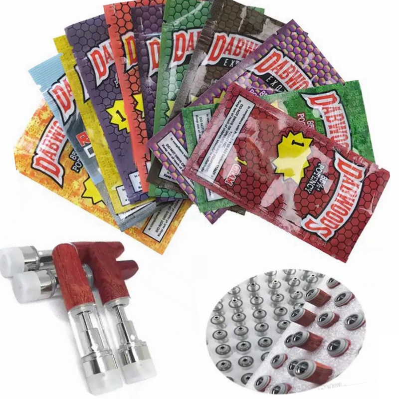 

Dabwoods Vape Pens Cartridges Packaging mylar bags empty Wooden Tips 0.8ml 1ml Ceramic Thick Oil glass Atomizer 510 Thread E Cigarette Vaporizer with Packing Bags