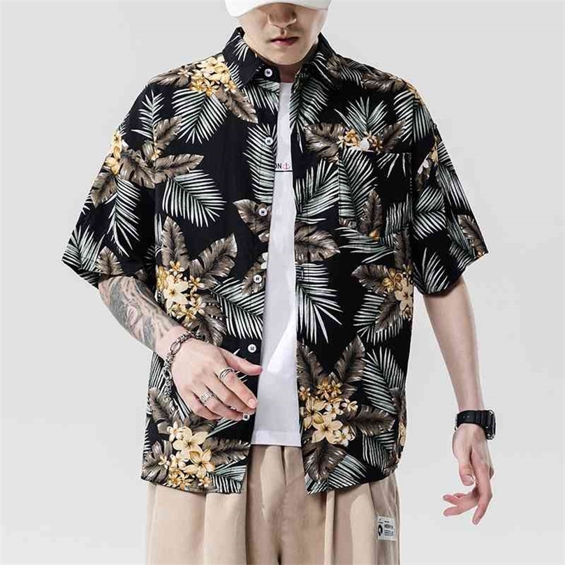 

Brand Beach Summer Print Flower Short Sleeves Hawaii Collar Korea Style Shirt For Men's Harajuku Clothing 210701, C3017 1