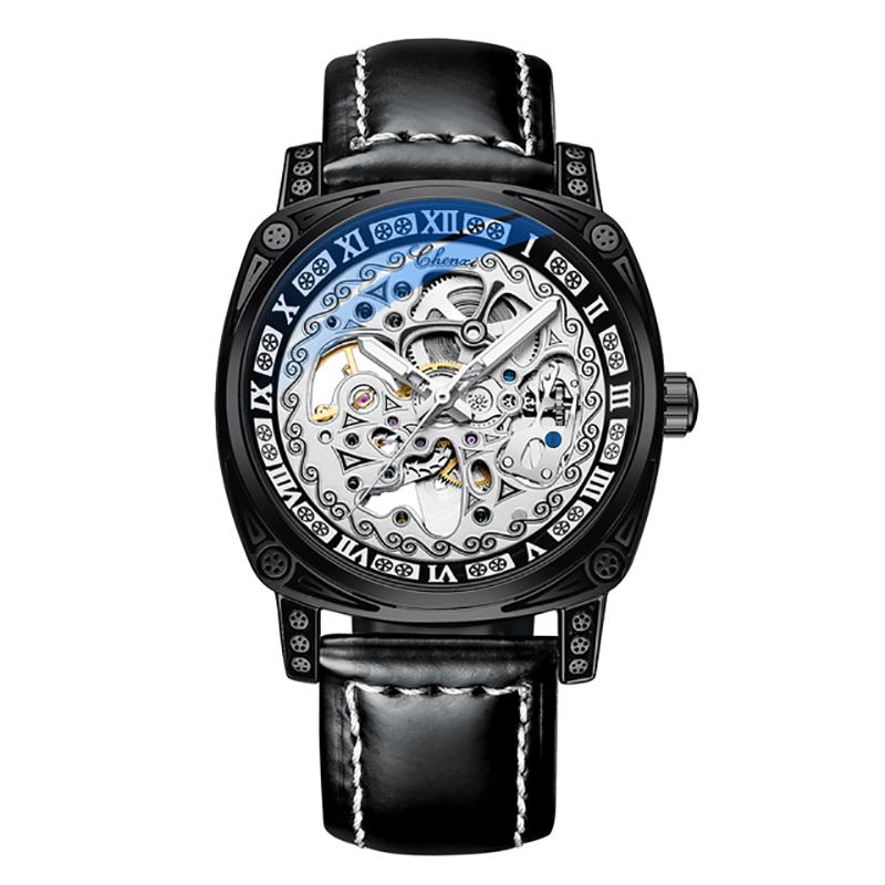 

Wristwatches Military Sport Male Clock Watch Fashion Luxury Mechanical Automatic Watches For Men Leather Band Strap Waterproof WristwatchWri, Black