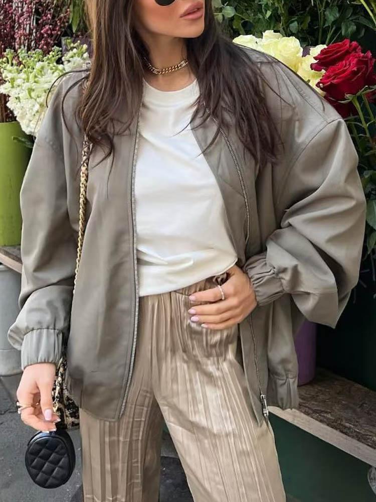 

Women' Jackets Kumsvag 2022 Summer Women Autumn Bomber Coats Casual Solid Loose Full Sleeve Female Elegant Street Jacket OuterwearWomen