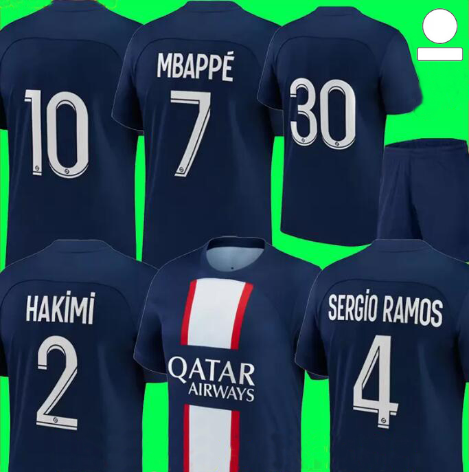 

MBAPPE HAKIMI #30 soccer jersey SERGIO RAMOS 22 23 Maillots de football 2022 2023 MARQUINHOS VERRATTI pSGS men kids kit shirt uniforms maillot foot TOPS, 22-23 home