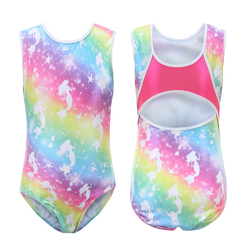 

Children Girls Dancewear 5-14 Years Sleeveless Blue Shiny One-Piece Tank Kids Teens Pattern, D10r b3o