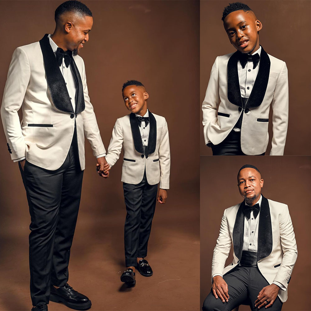 Ivory And Black Men Wedding Tuxedos Classic Fit Shawl Lapel Groom Prom Party Formal Outfit Two Pieces