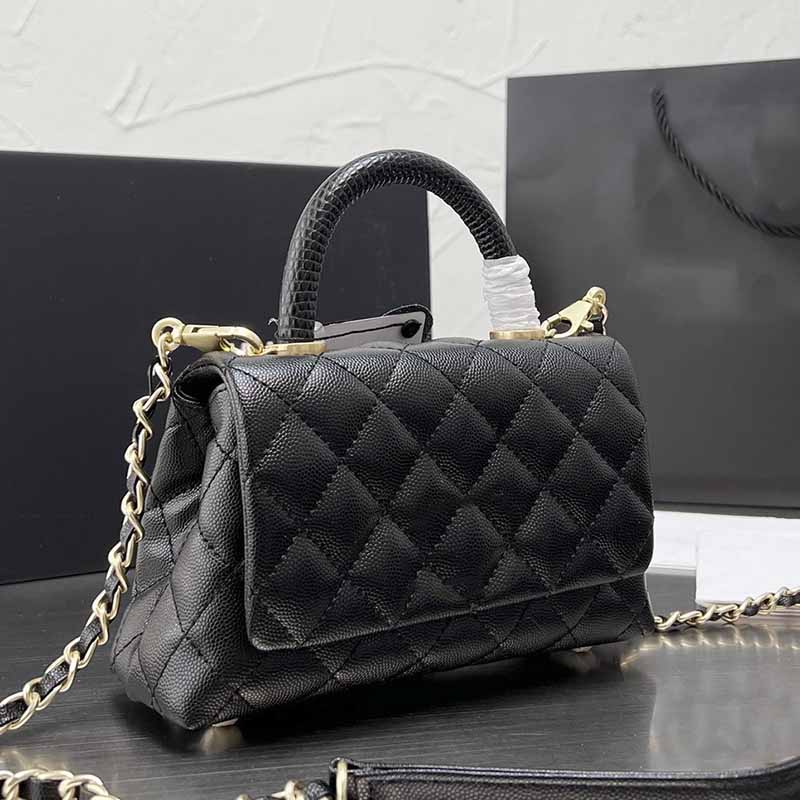 

Luxury Ladies Flap Mini Shoulder Bag Solid Color Genuine Leather Classic Handbags Gold-Tone Metal Chains Multicolor Handheld Designer Crossbody Bags Womens 20CM, Black2