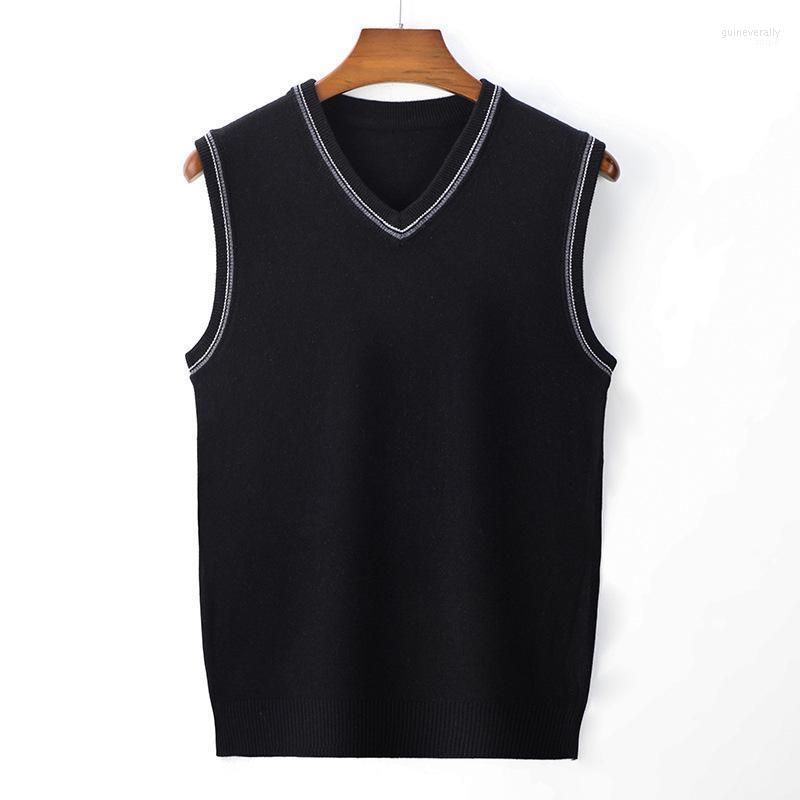 

Men's Vests Wool V-Neck Sleeveless Vest Autumn Spring Warm Patchwork Slim Fit No Yq Clothing Knitted Casual Male Sweater Pull Homme Guin22, Black