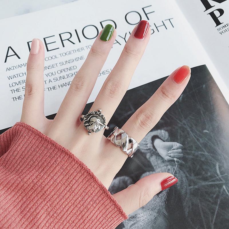 

Cluster Rings Fashion Hipster Creative Thai Silver Carved Portrait 925 Sterling Jewelry Personality Opening RingsCluster