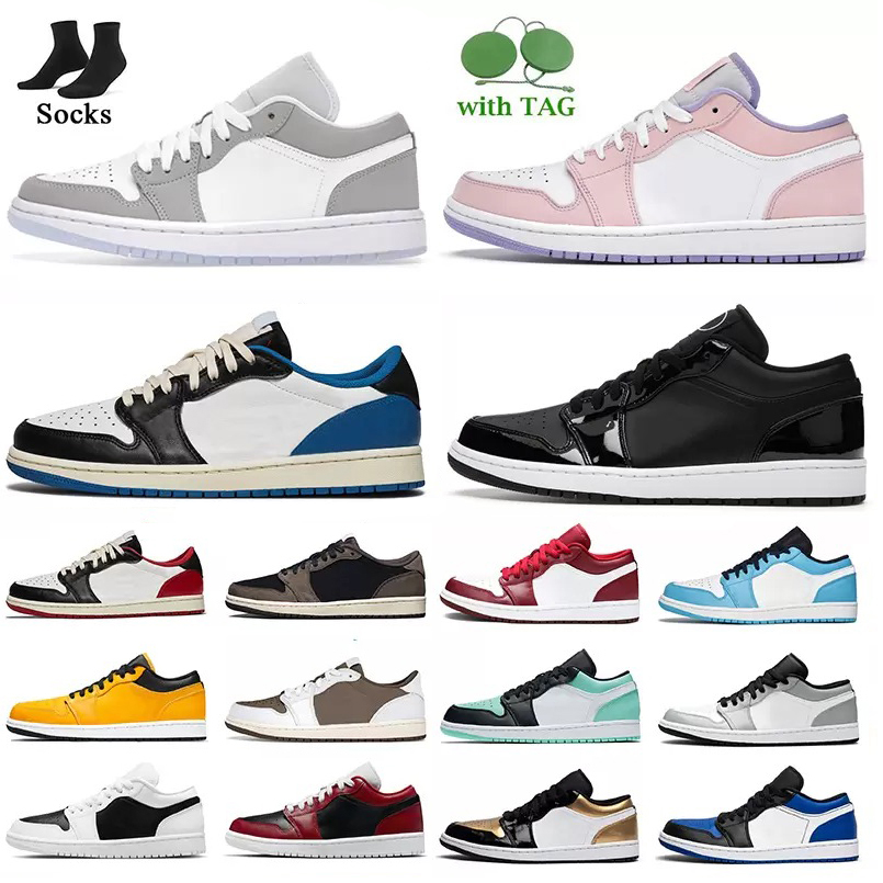 

2022 Jumpman 1 Low Basketball Shoes 1s Wolf Grey Carbon Fiber All-Star Arctic Punch Black Toe Obsidian Fragment Reverse Mocha UNC Mens Trainers Women Sneakers qu96, Box