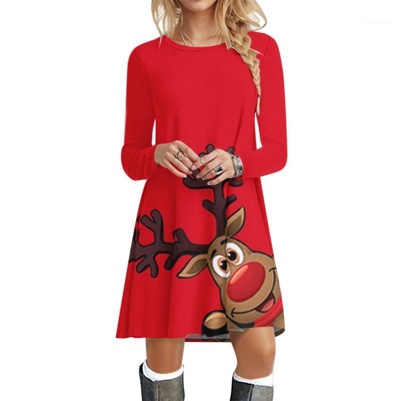 

Casual Dresses 3# Elk Print Christmas Swing Dress Oversized Loose Woman Women Long Sleeve O Neck Pullover Vestidos, Rd