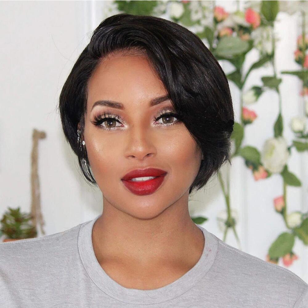 

Side Part Bob Wigs Bone Straight Human Hair Wigs For Black Women Brazilian Pre-Plucked 13x4Lace Wig, #1b