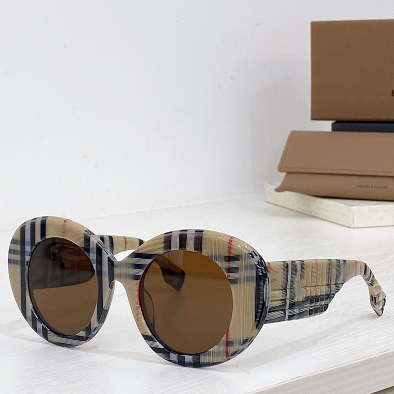 22SS womens Vintage Check Oval Frame Sunglasses B4370 COLOUR Antique Yellow women fashion style top high quality UV400 Ladies famous brand glasse