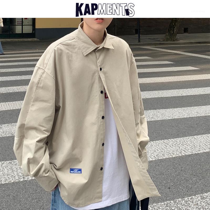 

Men's Casual Shirts KAPMENTS Men Vintage Solid Harajuku 2022 Mens Japanese Streetwear Oversized Male Korean Fashion Brown Causal Shirt, Black