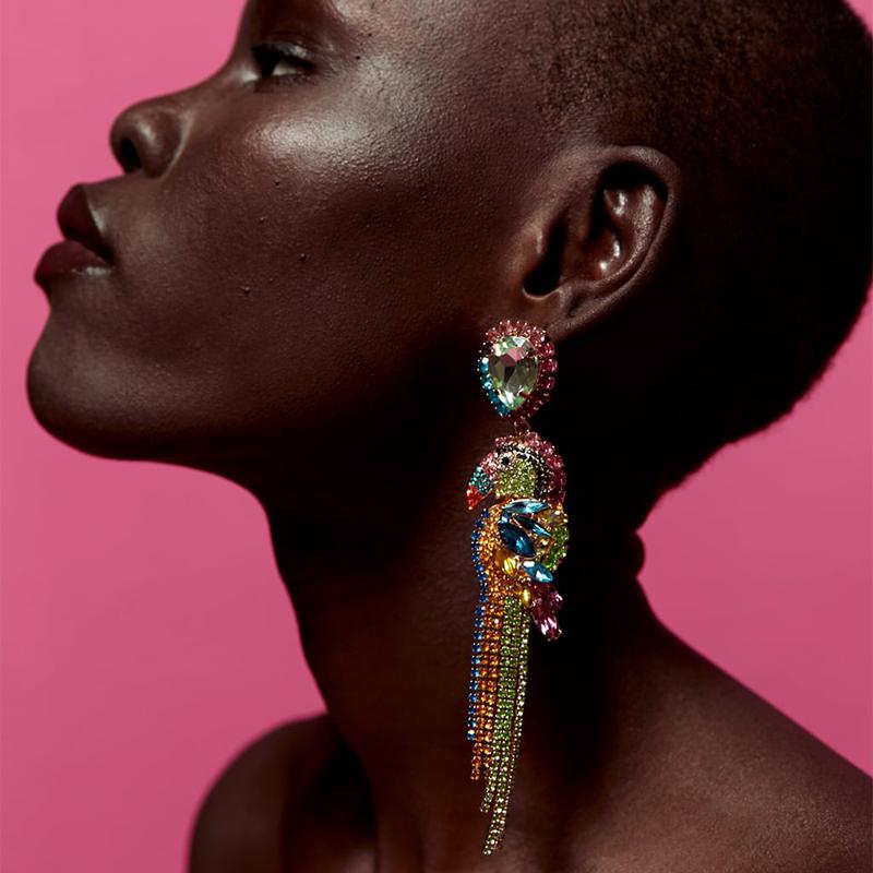

Dangle & Chandelier Long Colorful Rhinestone Parrot Shape Crystal Taseel Earrings For Women Exaggerated Bohemian Shiny 3C3008Dangle