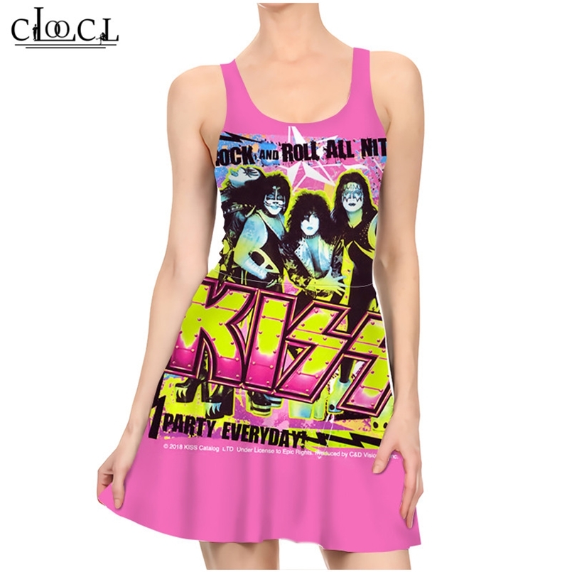 

Rock Band KISS Dress 3D Print Women Casual Fashion Sleeveless Sexy Slim Summer Cute Dress 220617, Dress women 2