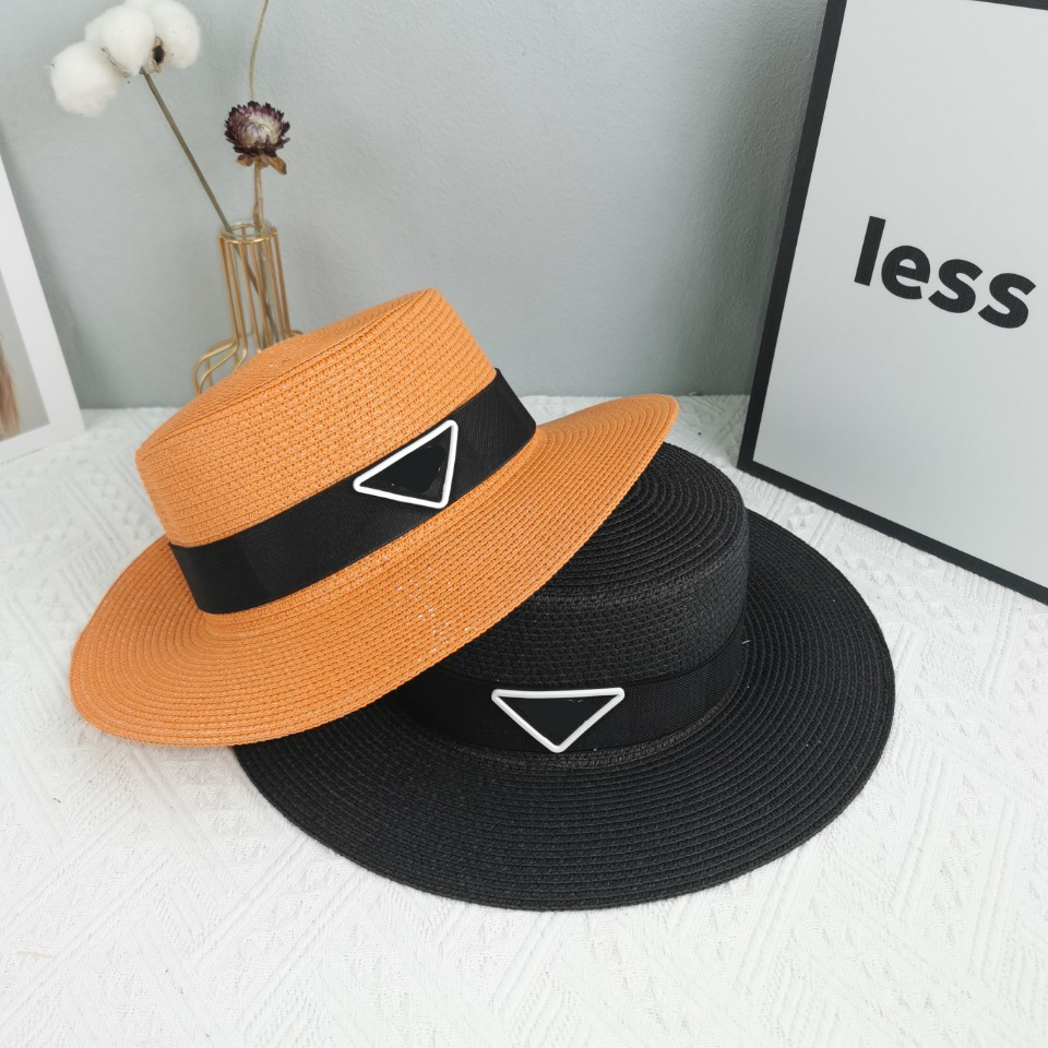 

Wide Brim Hats Hand Woven Straw Hat Designer Women Hat Sun Protection Leather Belt Letter P, Pink