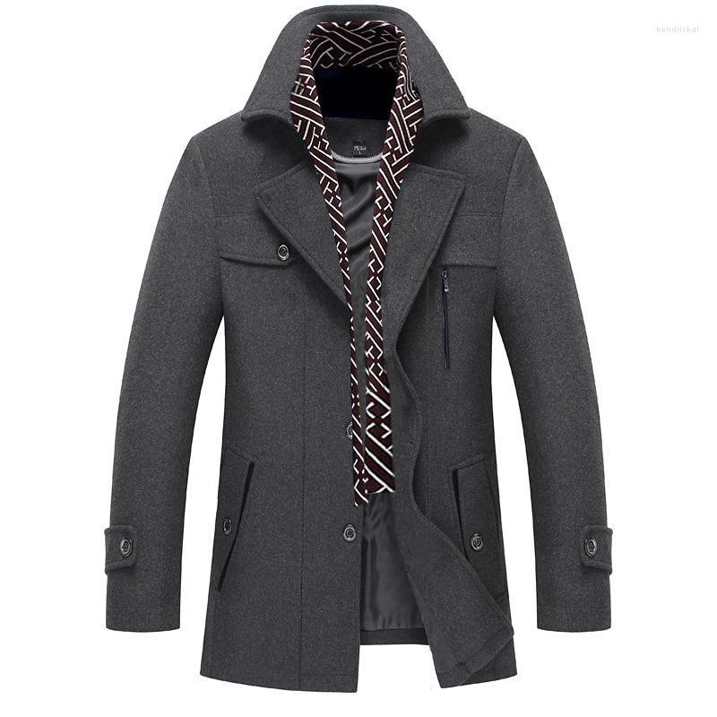 

Men's Wool & Blends Men Winter Coat Scarf Collar Warm Thick Woolen Overcoat Trench Casual Jacket Male Kend22, Blue