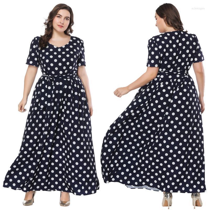 

Plus Size Dresses 2022 Women Dress Black Dot Short Sleeve Larges Big Plussize Clothes Clothing Casual Wear For Female Suits Echm22, 0087