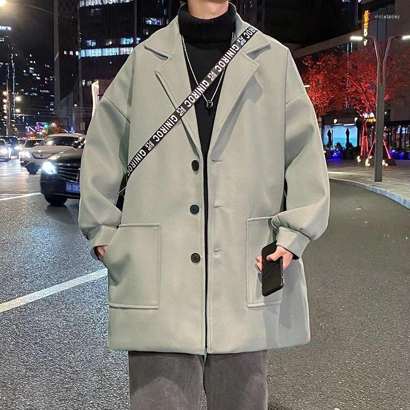 

Men' Wool & Blends Mid-length Woolen Coat Autumn And Winter Hong Kong Style Loose Windbreaker Trendy Fashion High Street Jacket Viol22, Yqfbm20 apricot