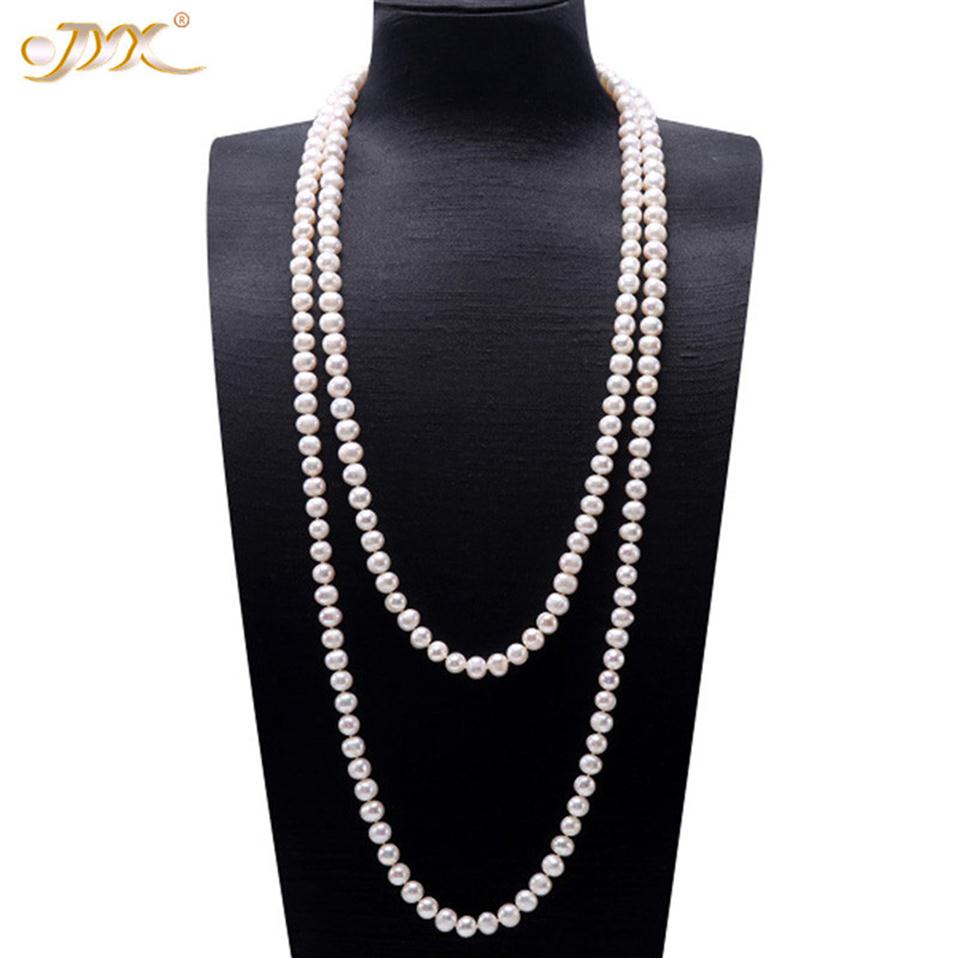 

JYX Pearl Sweater Necklaces Long Round Natural White 8-9mm Natural Freshwater Pearl Necklace Endless charm necklace 328 201104301w