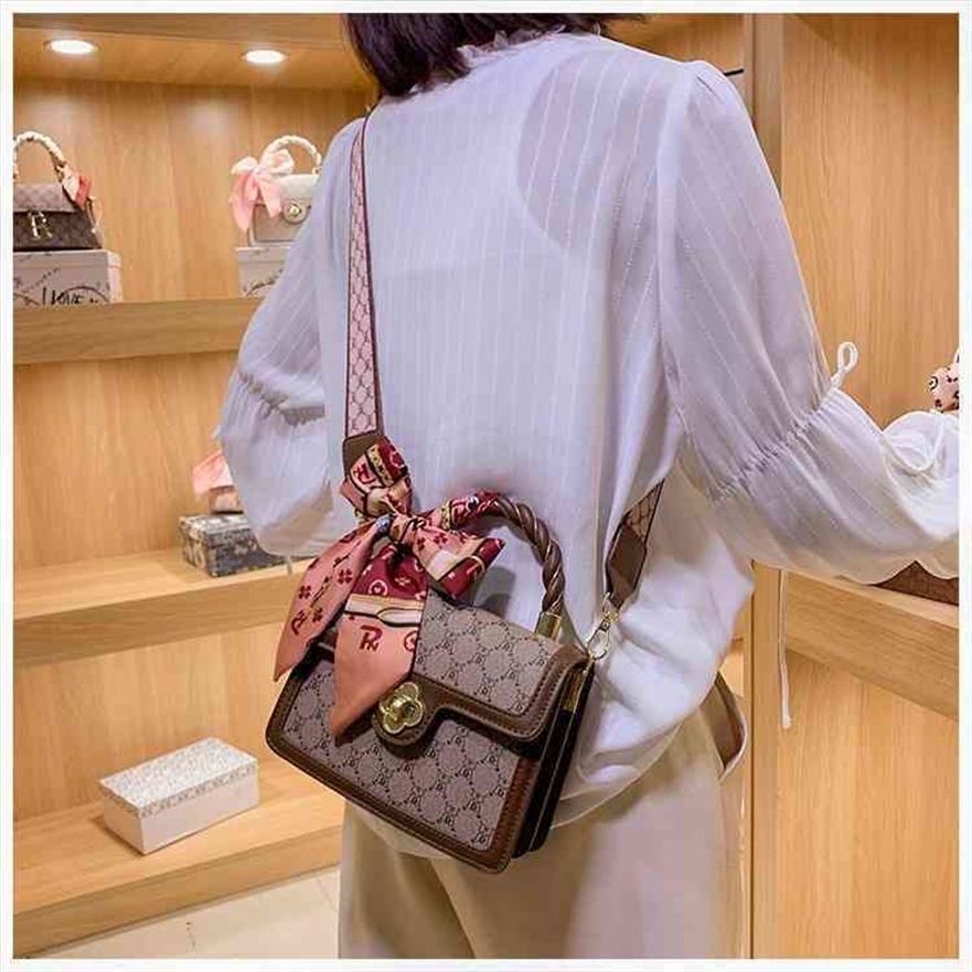 

90% Off To Shop Online Handbag Store Bag Versatile One Shoulder Bag Small Print Texture Style Silk Scarf Square bags, Pink