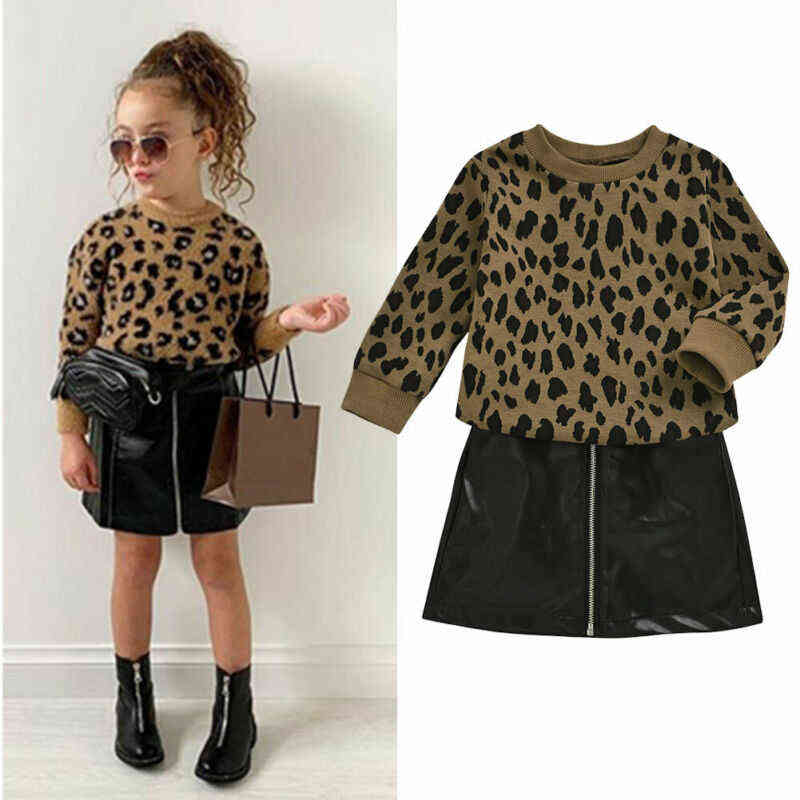 

Citgeett Spring Toddler Baby Girl Kid Leopard Sweater Tops at Corticale Mini Skirt Dress Outfit Fashion Set Clothing J220712, Red