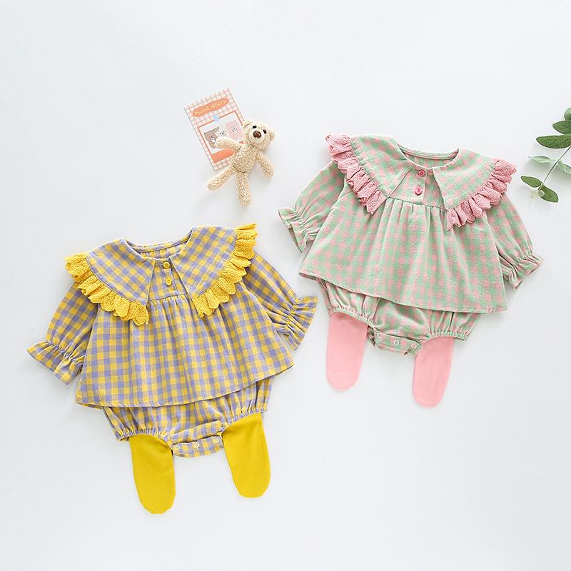 

Clothing Sets 2022 Autumn Baby Set Plaid Girls Suit Toddler Bodysuits And Leggings 2 Pcs SetClothing, Yellow