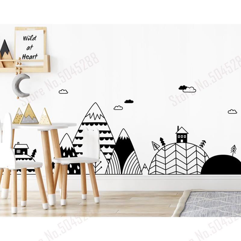 

Wall Stickers Scandinavian Mountain And Hills Decal Set Mountains Mural Nordic Village Baby Gift Z689